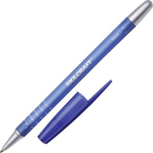 AbilityOne 7520013576843 SKILCRAFT Rubberized Ballpoint Stick Pen - Medium Point Type - Refillable - Blue - Rubber Barrel - 1 Dozen