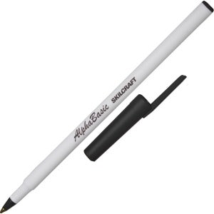 AbilityOne 7520014845267 SKILCRAFT Alpha Basic Round Barrel Stick Pen - Black - White Barrel - 1 Dozen