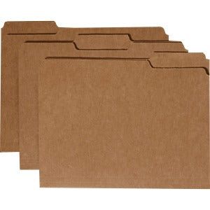 AbilityOne 7530002815939 SKILCRAFT Medium Kraft Paperboard File Folder - Letter - 8 1/2" x 11" Sheet Size - 3/4" Expansion - 1/3 Tab Cut - Assorted Position Tab Location - 11 pt. Folder Thickness - Paperboard - Brown Kraft - 1 / Box