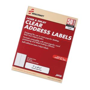 AbilityOne 7530015144908 SKILCRAFT Address Label - 4.12" Width x 1" Length - 50 / Box - Clear