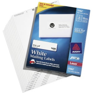AbilityOne 7530013025504 SKILCRAFT Self-Adhesive Laser Label - 4" Width x 1.33" Length - 100 / Box - Rectangle - Laser - Bright White