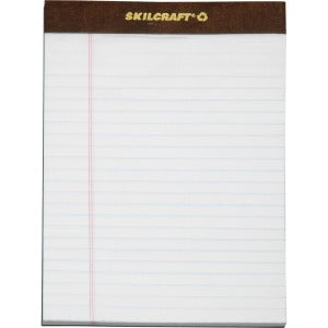 AbilityOne 7530013723107 SKILCRAFT Perforated Writing Pad - 50 Sheets - 16 lb Basis Weight - 5" x 8" - White Paper - Back Board, Perforated, Leatherette Head Strip, Heavyweight - 1Dozen