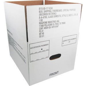 AbilityOne 8115001178249 SKILCRAFT Fiberboard Storage Box - Internal Dimensions: 12" Width x 14.75" Depth x 9.50" Height - Fiberboard - White - Recycled - 25 / Pack
