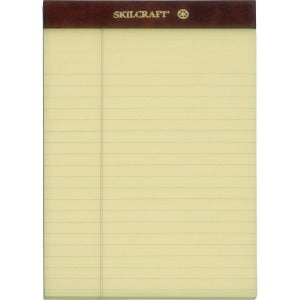 AbilityOne 7530013566726 SKILCRAFT Writing Pad - 50 Sheets - 0.31" Ruled - Ruled - 16 lb Basis Weight - Jr.Legal 5" x 8" - Canary Paper - Perforated, Back Board, Leatherette Head Strip - 1Dozen