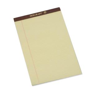 AbilityOne 7530012096526 SKILCRAFT Perforated Writing Pad - 50 Sheets - 0.25" Ruled - Ruled - 16 lb Basis Weight - Legal 8 1/2" x 14" - Canary Paper - Perforated, Back Board, Heavyweight, Leatherette Head Strip - Recycled - 1Dozen