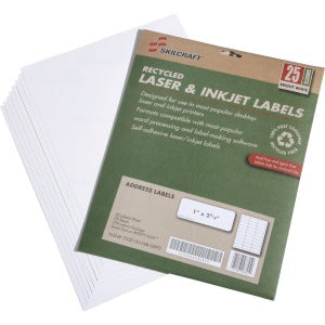 AbilityOne 7530015789292 SKILCRAFT 7530-01-578-9292 Address Label - 1" Width x 2.63" Length - 30 / Sheet - Rectangle - Laser, Inkjet - White - 750 / Pack