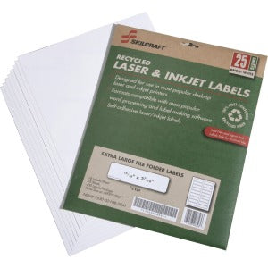 AbilityOne 7530015789297 SKILCRAFT 7530-01-578-9297 Extra Large File Folder Label - 0.94" Width x 3.44" Length - 18 / Sheet - Rectangle - Laser, Inkjet - White - 450 / Pack
