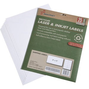 AbilityOne 7530015789293 SKILCRAFT 7530-01-578-9293 Shipping Label - 2" Width x 4" Length - 10 / Sheet - Rectangle - Laser, Inkjet - White - 250 / Pack