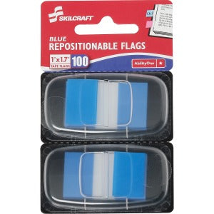 AbilityOne 7510013152021 SKILCRAFT Repositionable Self-stick Flags - 1" x 1.75" - Rectangle - Blue - Repositionable, Self-adhesive, Removable - 100 / Pack