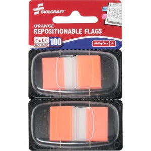 AbilityOne 7510013152023 SKILCRAFT Repositionable Self-stick Flags - 1" x 1.75" - Rectangle - Orange - Repositionable, Self-adhesive, Removable - 100 / Pack