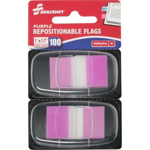 AbilityOne 7510013158654 SKILCRAFT Repositionable Self-stick Flags - 1" x 1.75" - Rectangle - Purple - Repositionable, Self-adhesive, Removable - 100 / Pack