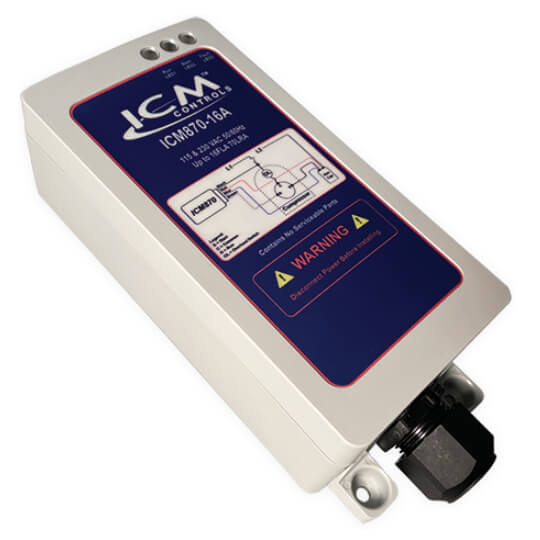 ICM Controls ICM870-16A Soft Start with built-in start capacitor in sealed IP65 Enclosure