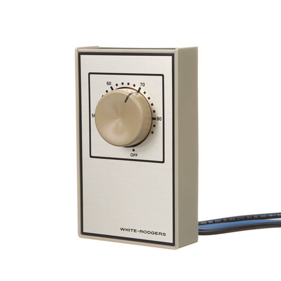 White Rodgers 1A66-641 Beige Line Voltage Wall Thermostat w/ OFF Position, DPST, Open On Rise (No Thermometer)