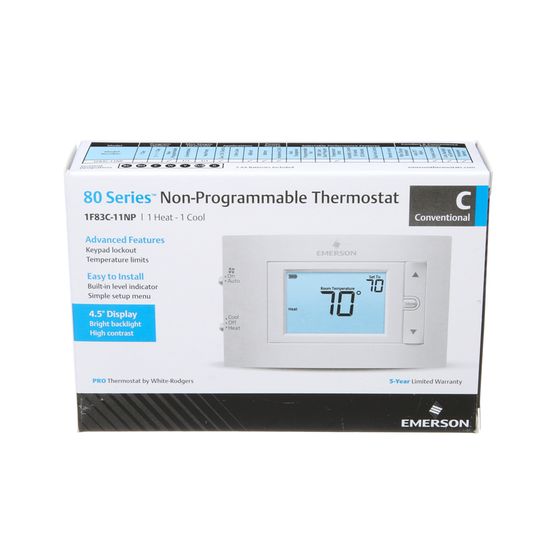 White Rodgers 1F83C-11NP 4.5" Display Conventional Non-Programmable Thermostat 1 Heat/1 Cool