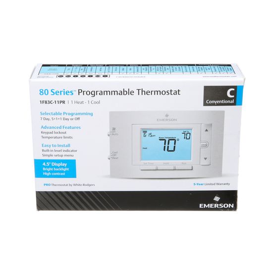 White Rodgers 1F83C-11PR 4.5" Display Conventional 7-Day Programmable Thermostat 1 Heat/1 Cool