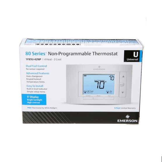 White Rodgers 1F85U-42NP 5" Display Universal Non-Programmable Thermostat, 4 Heat/2 Cool