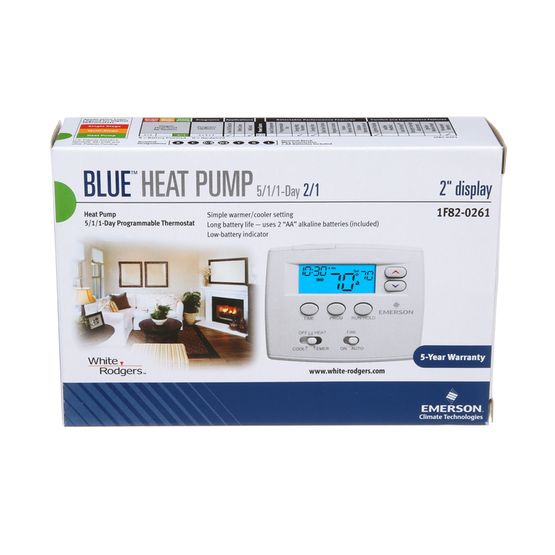 White Rodgers 1F82-0261 5+1+1 Day Programmable Blue Thermostat, 2/1HP