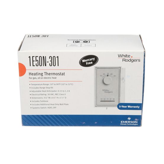 White Rodgers 1E50N-301 Single Stage Mechanical Thermostat w/ Temperature Locking Kit, Mercury Free (Heat Only)