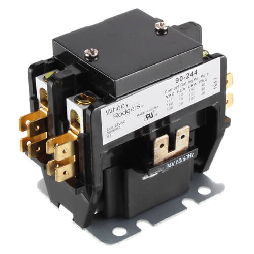 White Rodgers 90-244 2 Pole Contactor, Type 122, 24 VAC Coil, 30 Amp Contacts, 11 Ohms DC Resistance, 250 mA