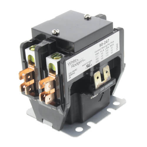 White Rodgers 90-247 2 Pole Contactor, Type 122, 24 VAC Coil, 40 Amp Contacts, 11 Ohms DC Resistance, 250 mA