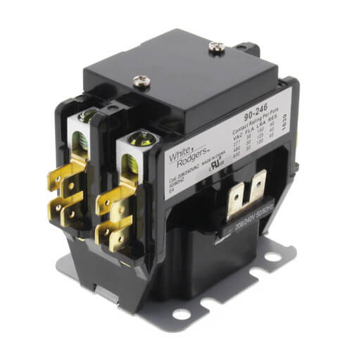 White Rodgers 90-246 2 Pole Contactor, Type 122, 208/240 VAC Coil, 30 Amp Contacts, 997 Ohms DC Resistance, 25 mA