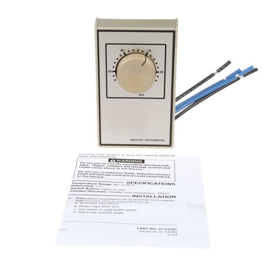 White Rodgers 1A66-641 Beige Line Voltage Wall Thermostat w/ OFF Position, DPST, Open On Rise (No Thermometer)