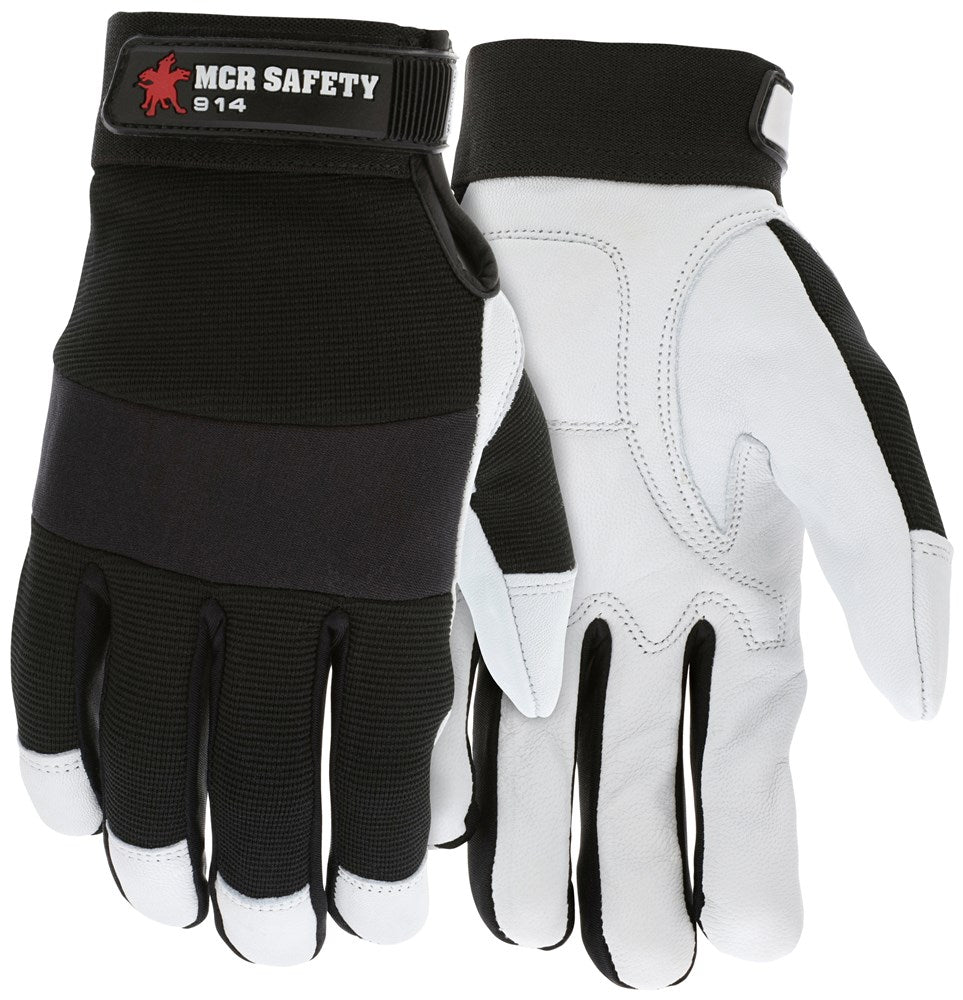 MCR Safety 914XXXL MCR Safety Mechanics Gloves Premium Grain Goatskin with Padded Palm Neoprene Knuckle Strap Spandex Back with Adjustable Hook and Loop Wrist Closure (1 Pair)
