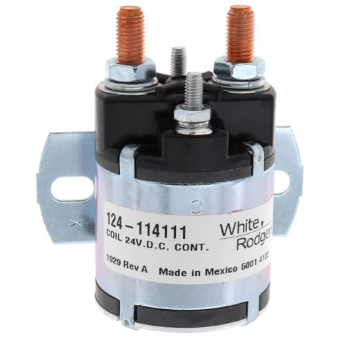 White Rodgers 124-114111 Solenoid w/ Continuous Duty, Normally Open Continuous Contact Rating 100 Amps (24 VDC Isolated Coil)