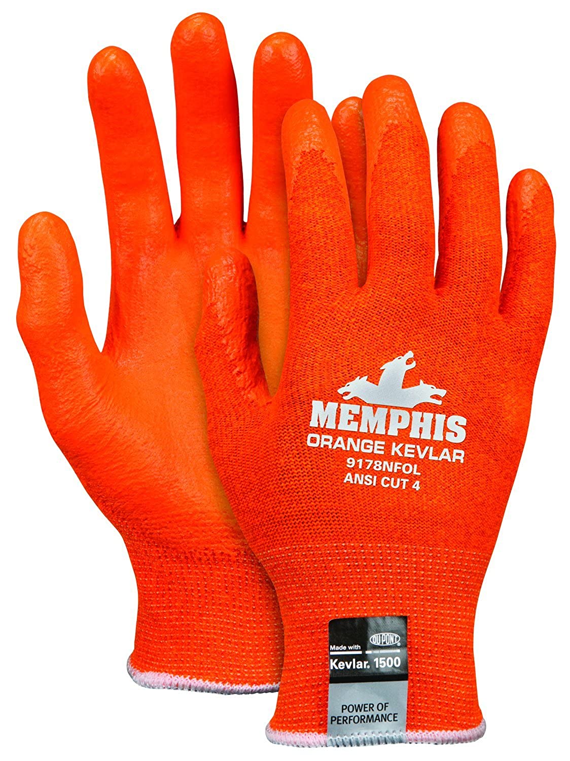 MCR Safety 9178NFOL MCR Safety Cut Pro® 13-Gauge Orange Kevlar® Shell Cut Resistant Work Gloves Nitrile Foam Coated Palm and Fingertips (1 Pair)