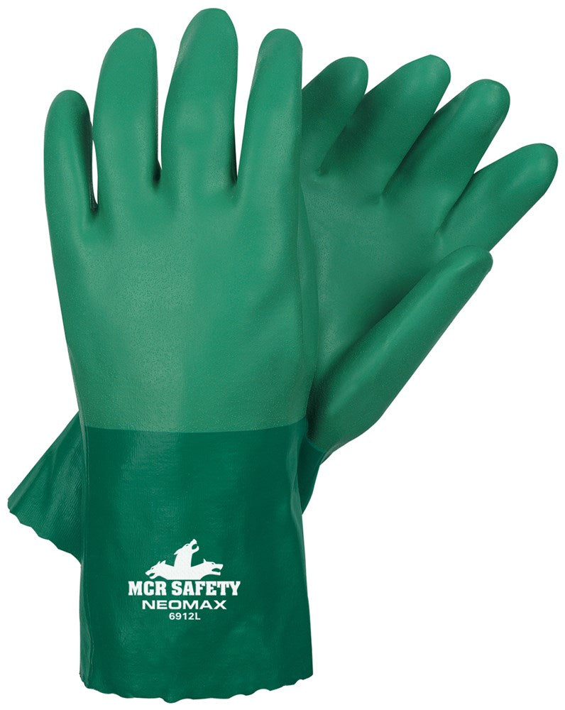 MCR Safety 6912S NeoMax™ Series Neoprene Coated Work Gloves Double Dipped Sandy Texture 12 Inch Length Fully Coated Brushed Interlock Lining (1 DZ)