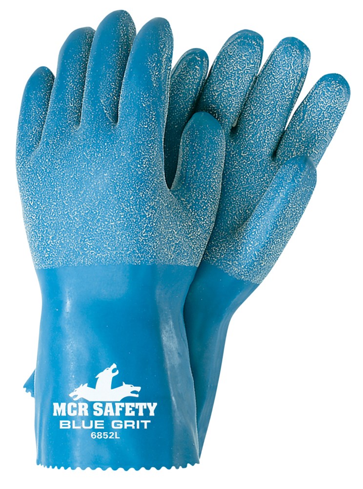 MCR Safety 6852L Blue Grit® Series Textured Rubber Coated Work Gloves 12 Inch Length Fully Coated Comfortable Interlock Lining (1 DZ)