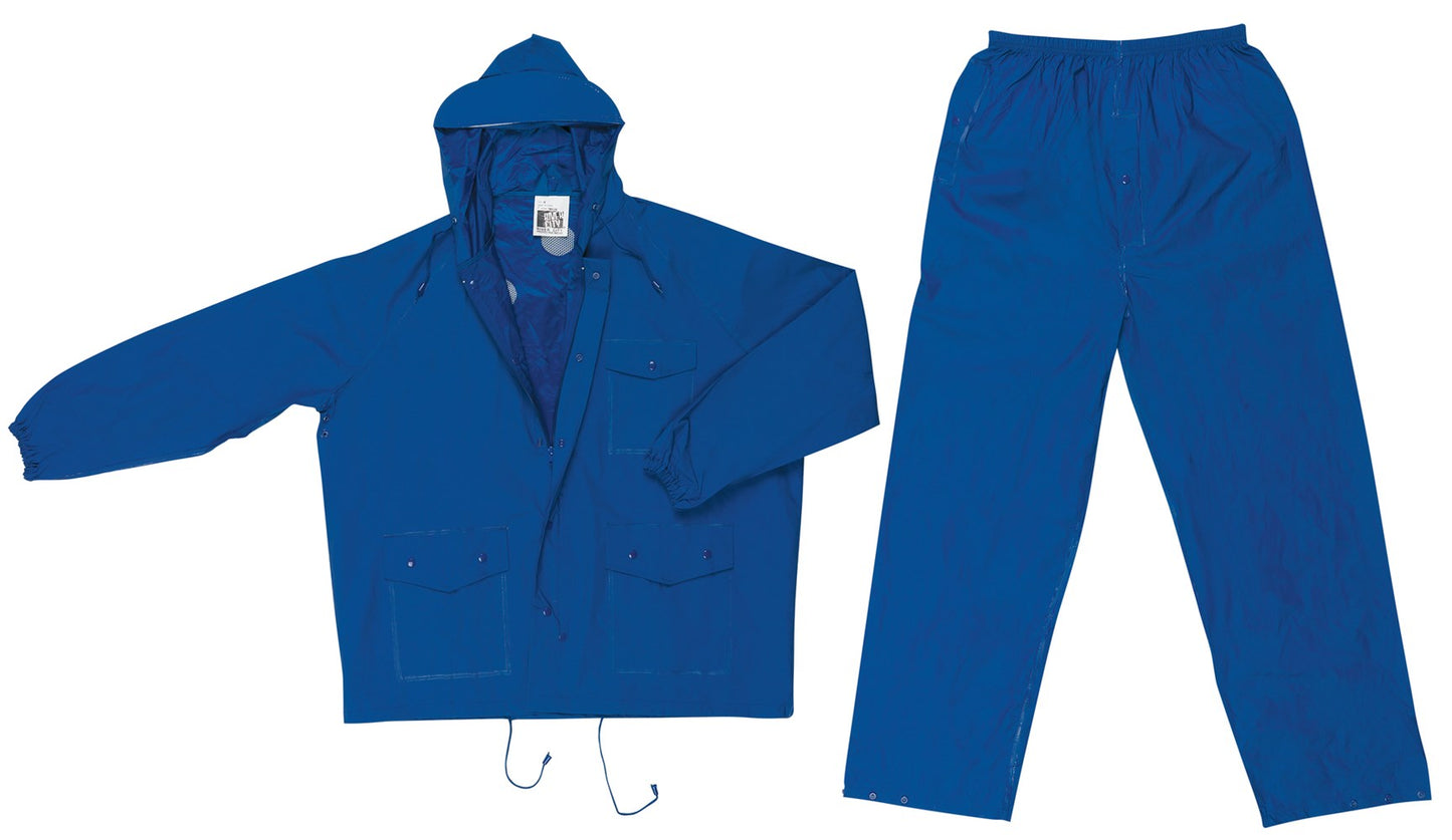 MCR Safety 7032L Challenger Series Rain Gear .18mm PVC / Nylon Rainwear 2 Piece Waterproof Blue Rain Suit Rain Jacket, Attached Hood and Elastic Waist Pants (1 EA)