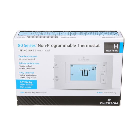 White Rodgers 1F83H-21NP 4.5" Display Heat Pump Non-Programmable Thermostat 2 Heat/1 Cool