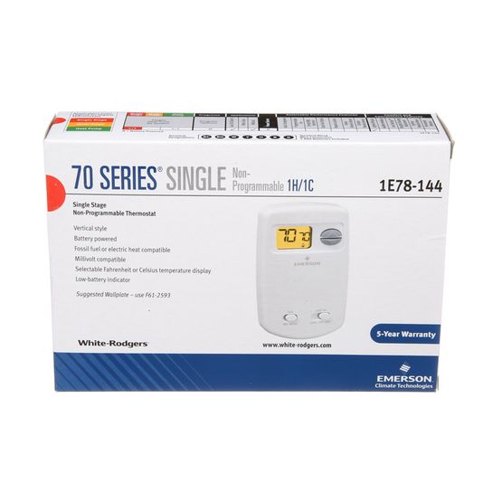 White Rodgers 1E78-144 Non-Programmable Thermostat, 24 Volt or Millivolt system, Vertical 1E78-144