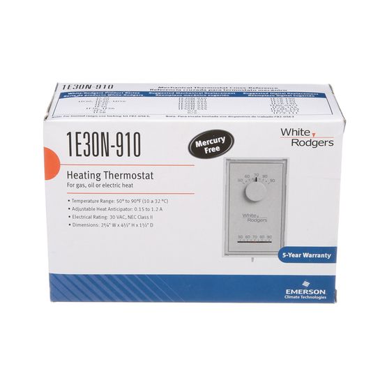 White Rodgers 1E30N-910 Single Stage Mechanical Thermostat, Vertical, Mercury Free (Heat Only)