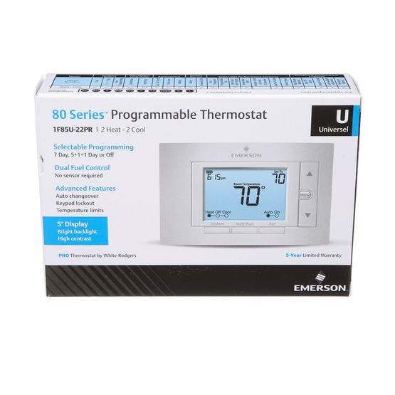 White Rodgers 1F85U-22PR 5" Display Universal 7-Day Programmable Thermostat, 2 Heat/2 Cool