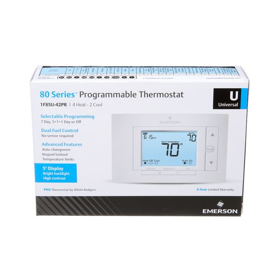 White Rodgers 1F85U-42PR 5" Display Universal 7-Day Programmable Thermostat, 4 Heat/2 Cool