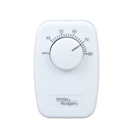 White Rodgers 1G66-641 Line Voltage Mechanical Bimetal, DPST, Open on Rise, No Thermometer, Wallplate Included, w/ OFF Position (White)