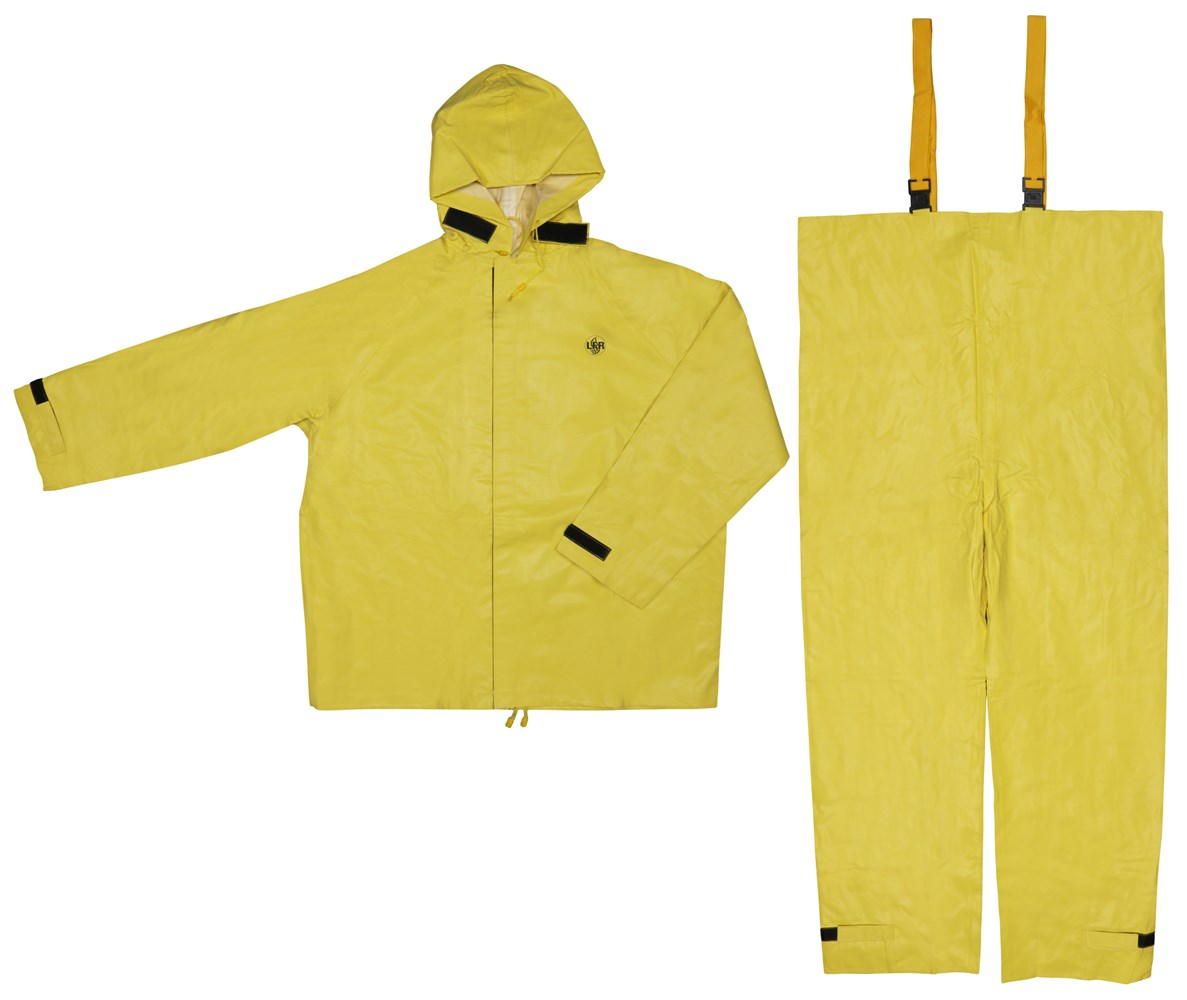 MCR Safety 8402L Hydroblast Series Rain Gear .35mm Neoprene / Nylon Rain Wear 2 Piece Hydroblasting Rain Suit Rain Jacket,  Attached Hood and Bib Pants (1 EA)