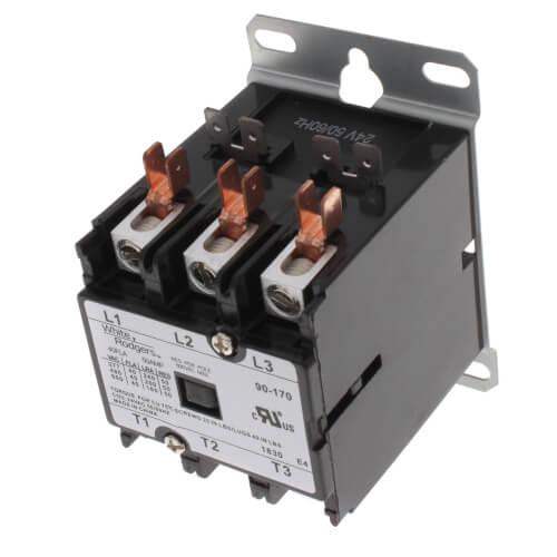 White Rodgers 90-170 3 Pole Contactor, 24 VAC Coil, 40 Amp Contacts With Dust Cover, 7.2 Ohms DC Resistance, 187 mA