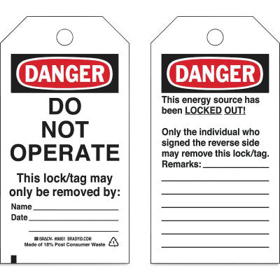 Brady 66051 Brady Economy DANGER Do Not Operate Energy Source Lockout Tagout Tags