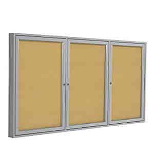 Ghent GHEPA34872K 3-Door Indoor Enclosed Bulletin Board - 48" Height X 72" Width - Natural Cork Surface - Satin Aluminum Frame - 1 Each