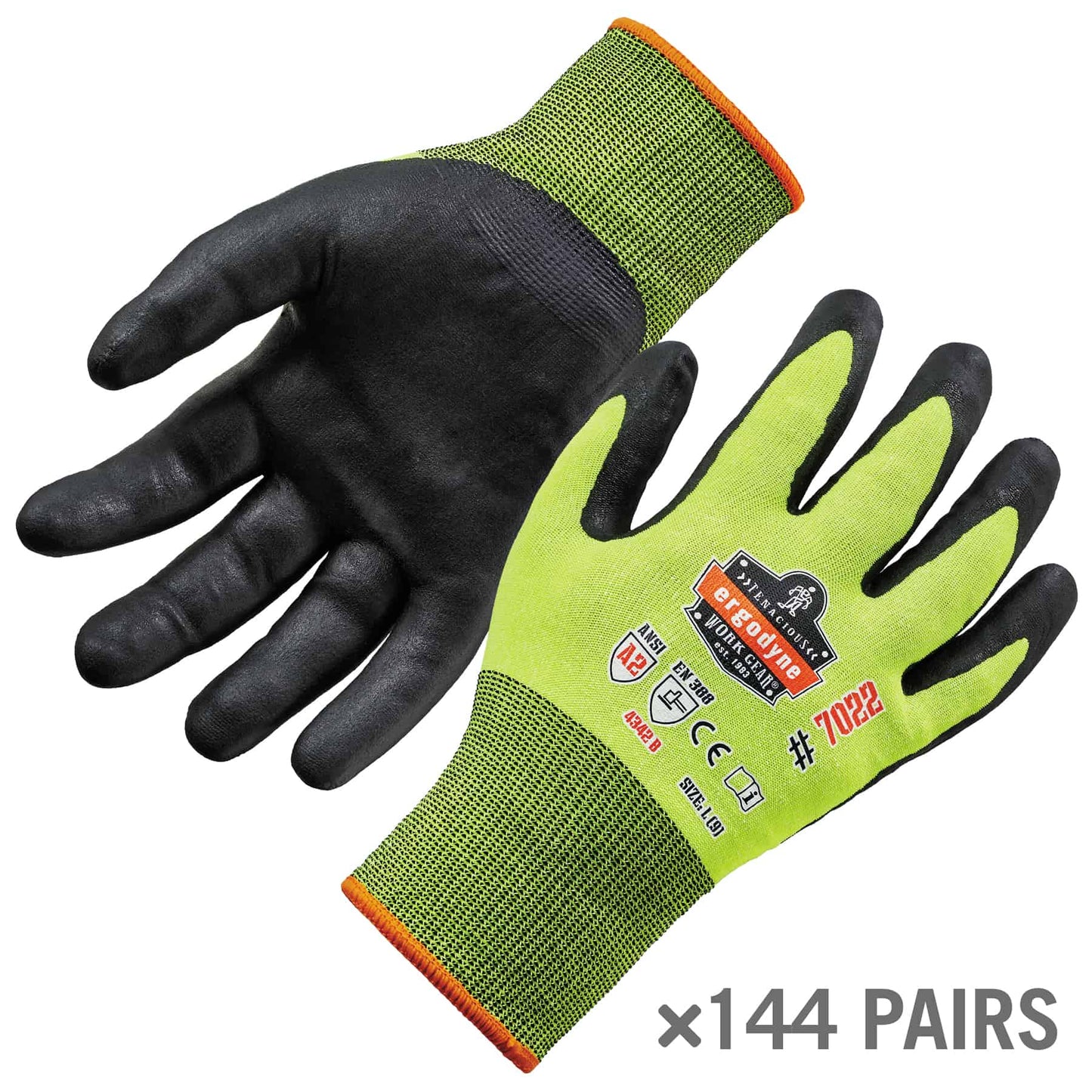 ProFlex 7022-Case L Lime Hi-Vis Nitrile-Coated Cut-Resistant Gloves A2 Case