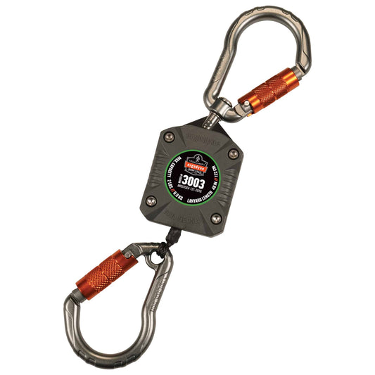 Squids 3003 Standard Gray Retractable Tool Lanyard - Dual Locking Carabiners