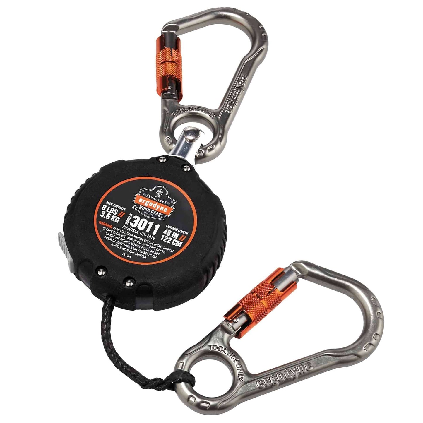 Squids 3011 Standard Black Retractable Tool Lanyard with Carabiner Mount