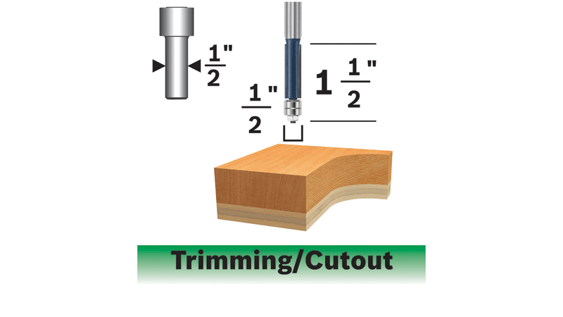 Bosch 85601MC 1/2 In. X 1-1/2 In. Carbide-Tipped Double-Flute Template Trim Router Bit