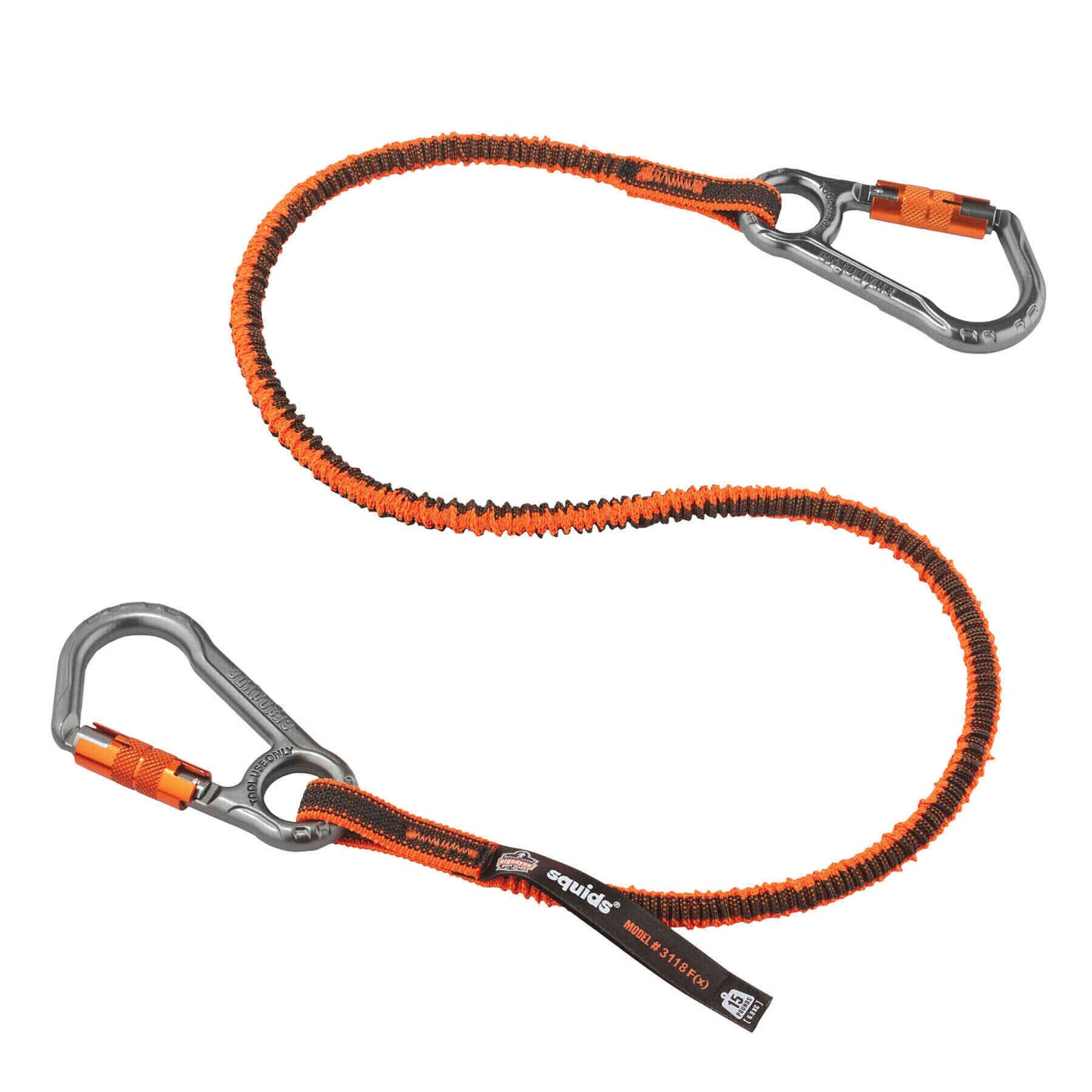 Squids 3118F(x) Standard Orange & Gray Tool Lanyard Dual Locking Carabiner - 15lbs