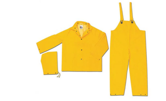 MCR Safety 2003FX7 Classic Series Rain Gear .35mm PVC / Polyester Material 3 Piece Waterproof Yellow Rain Suit Rain Jacket, Detachable Hood and Bib Pants (1 EA)