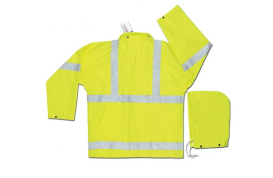 MCR Safety 2083SRL Luminator® Hi-Visibility Rain Gear .38mm PVC Polyester PVC 3 Piece Suit 3 Piece Hi Vis Reflective Rain Suit Meets ANSI/ISEA 107 2020 Standard Type R Class 3 Compliant (1 EA)