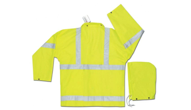 MCR Safety 2083SRS Luminator® Hi-Visibility Rain Gear .38mm PVC Polyester PVC 3 Piece Suit 3 Piece Hi Vis Reflective Rain Suit Meets ANSI/ISEA 107 2020 Standard Type R Class 3 Compliant (1 EA)